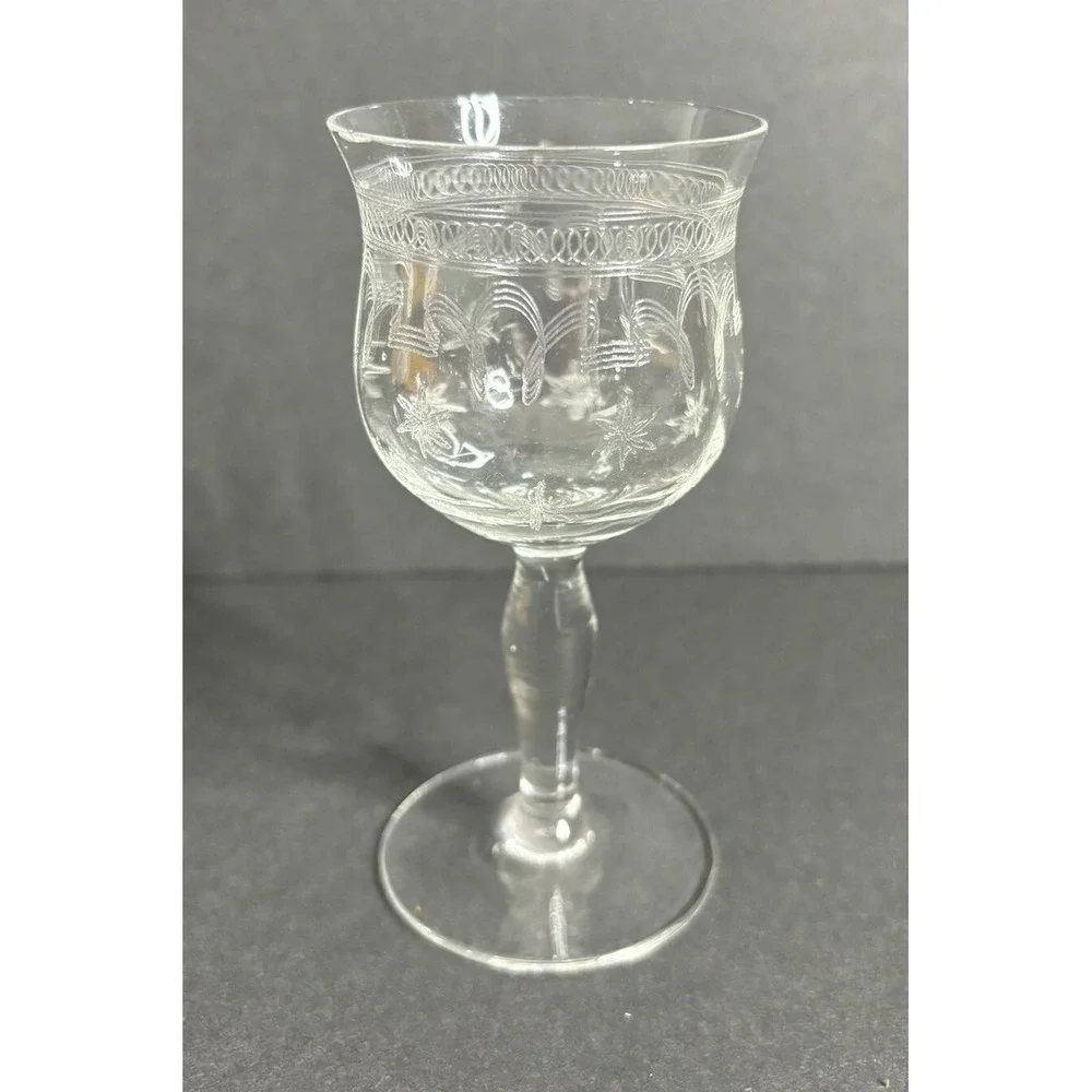 4 Franciscan Tiffin Needle Etch Small Cordial Glasses Optic Stars & Stripes READ